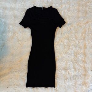 Lulus Black Ribbed Bodycon Midi Dress Cutout Detail Size M